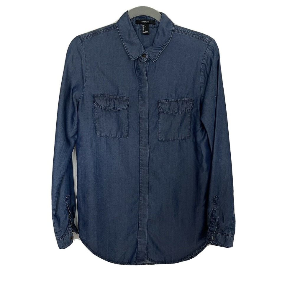 Forever 21 Women's Chambray Button Up Long Sleeve Size Small